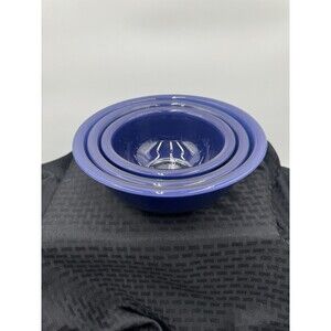 Pyrex 322 323 325 Cobalt / Dark Blue Clear Bottom Nesting Bowl Set (3)